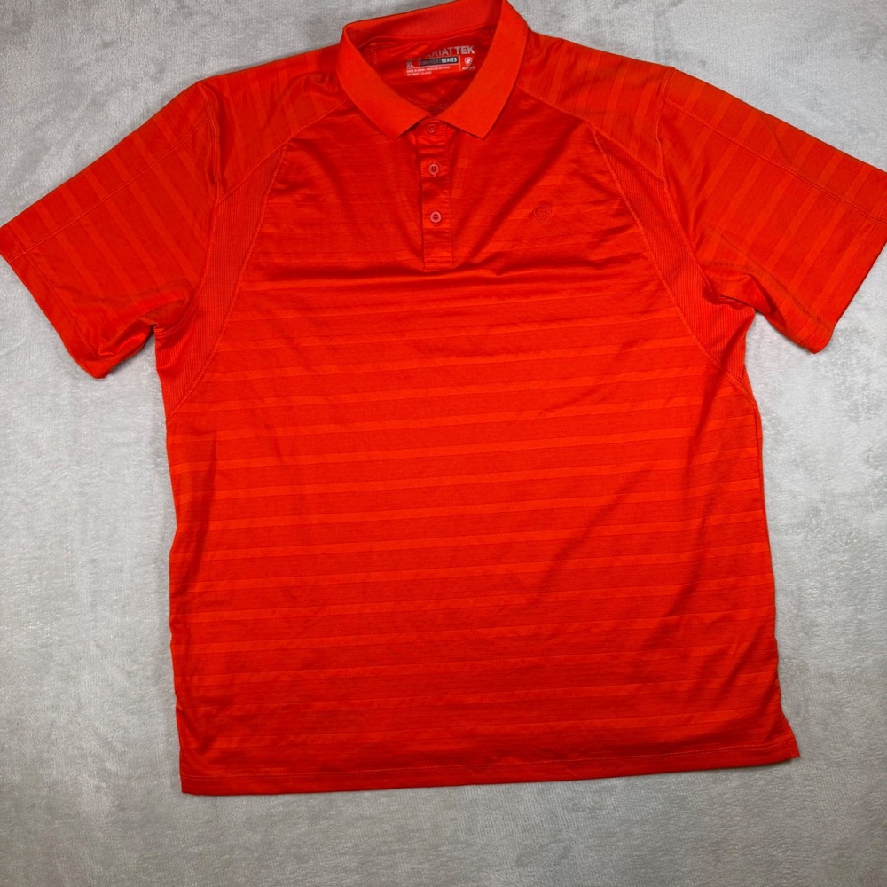 Ariat Mens XL Orange AriatTEK Heat Series Striped Performance Shirt Short Slv
